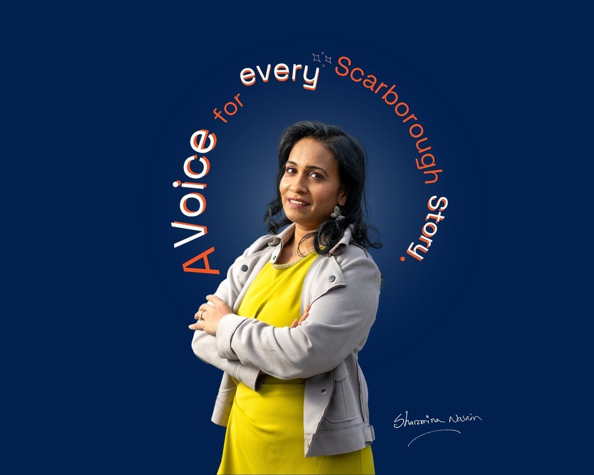 Sharmina Nasrin with the campaign message: A Voice for Every Scarborough Story.
